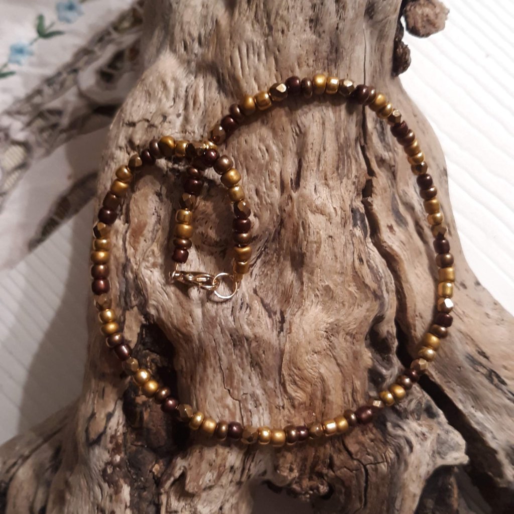 Handmade Boho Bronze Gold Seed Bead Necklace 13 15$